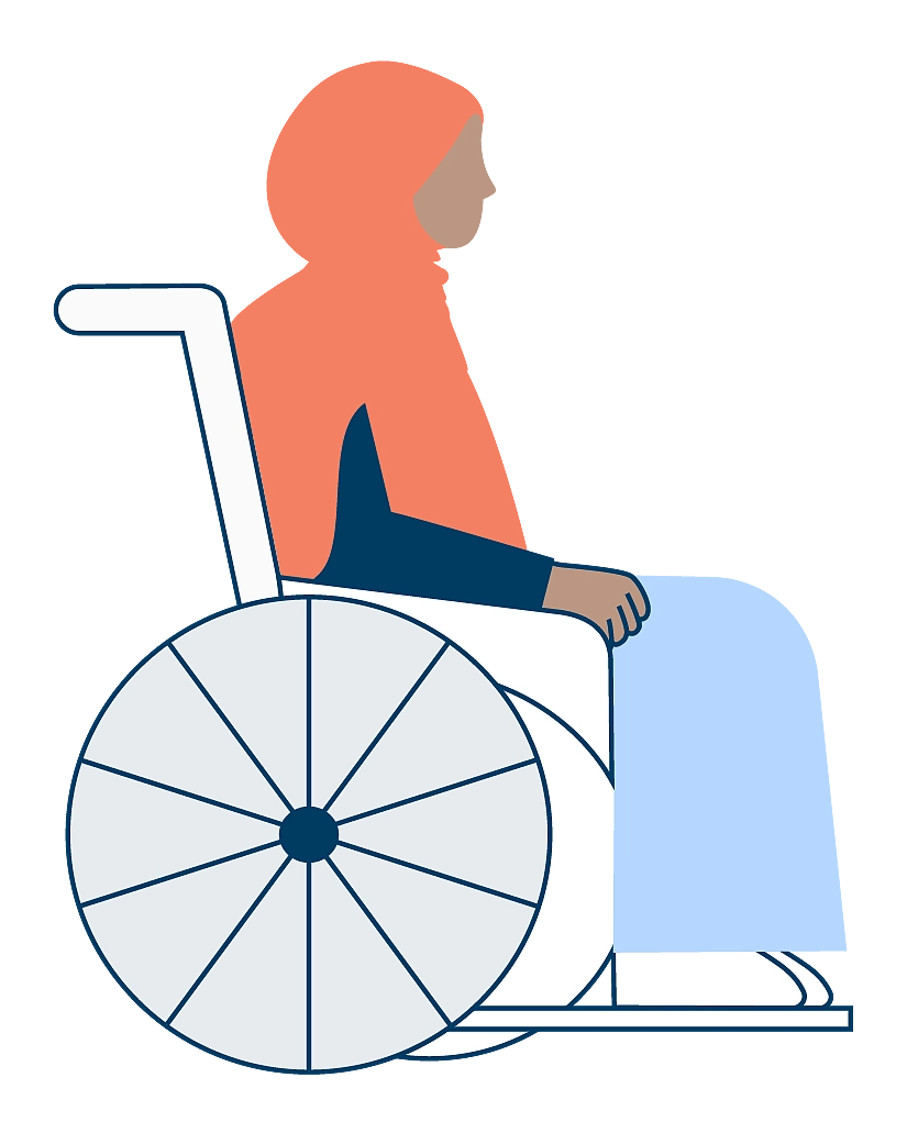 Illustration einer Person in einem Rollstuhl.