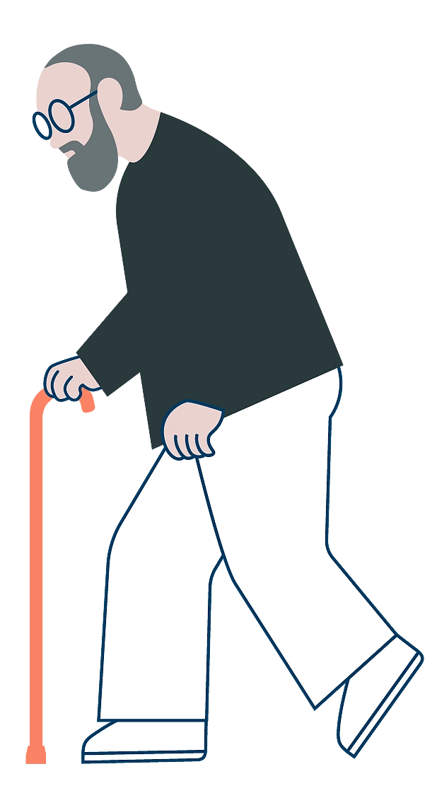 Illustration eines älteren Mannes mit Gehstock