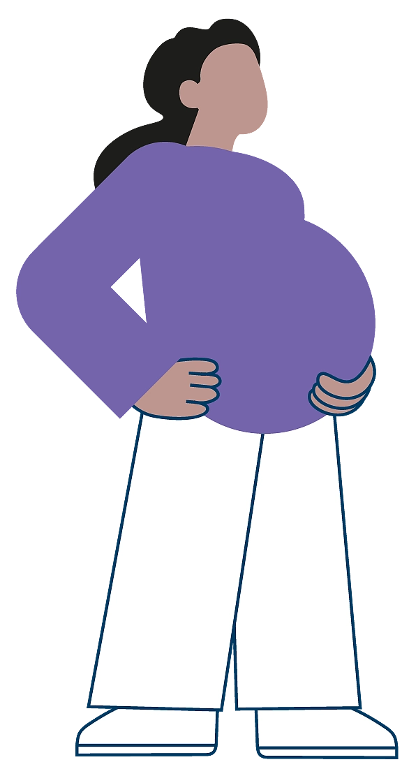 An illustration of a pregnant woman standing and holding her belly. 