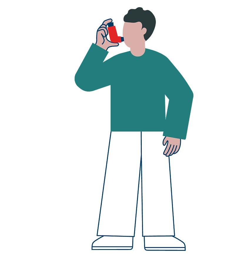 Illustration einer Person mit einem Inhalator