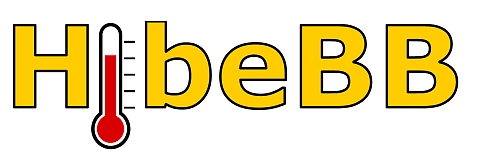 Schriftzug HibeBB mit einem Thermometer an Stelle des Buchstaben i 
