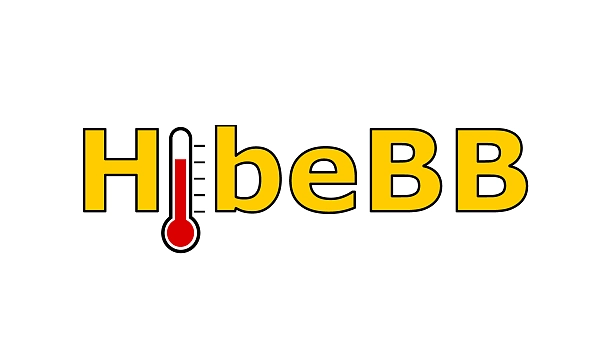 Schriftzug HibeBB mit einem Thermometer an Stelle des Buchstaben i 