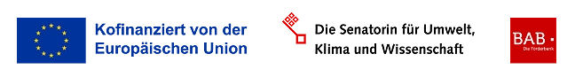 Logo der europäischen Union mit dem Schriftzug ko-finanziert, Logo der BAB und Logo von SUKW