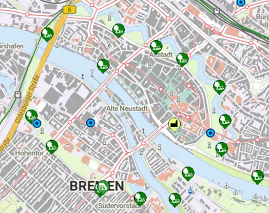 Excerpt from the map of cool places in Bremen.