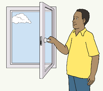 Mann öffnet Fenster zum Lüften