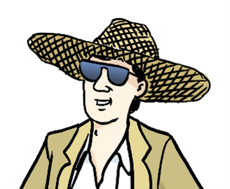 Person mit Sonnenhut und Sonnenbrille